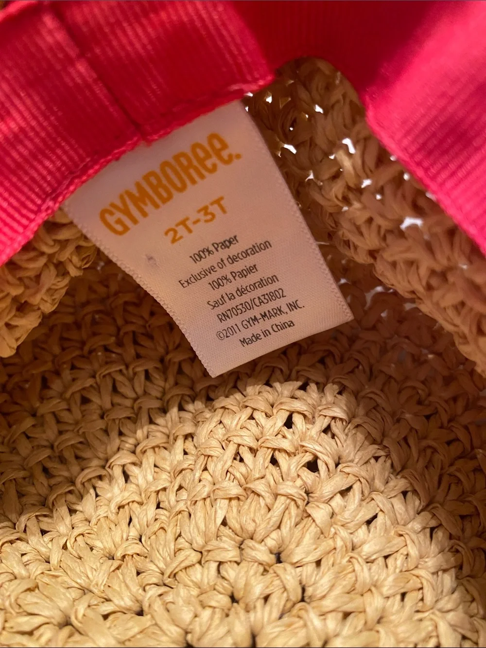 Gymboree 2t-3t Kids Straw Sunhat with Pink Flower Accent